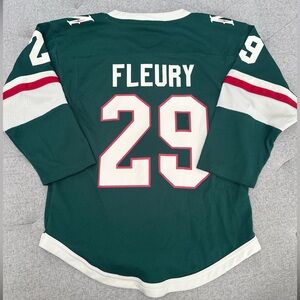 EUC NHL FLEURY JERSEY MINNESOTA WILD JERSEY YOUTH SMALL MEDIUM green replica
